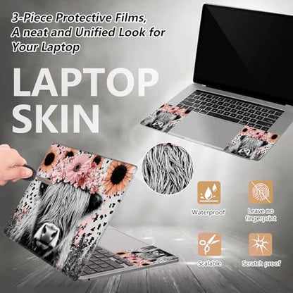 Laptop Skin Sticker for 12.1”-15.6“ Laptops (Fits 13”, 13.3”, 14”, 15”, 15.4”) | Protective Universal Reusable Vinyl Art Decal Cover | Waterproof & Scratch-Resistant-Highland Cow w/Pink Floral Crown - color: Highland Cow with Pink Floral Crown