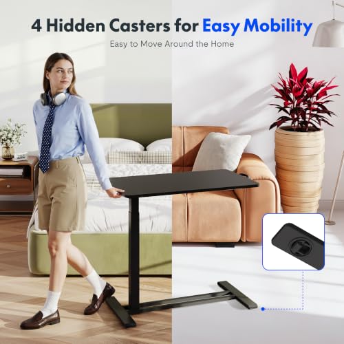 FLEXISPOT H7 Adjustable Overbed Bedside Table with Wheels Pneumatic Mobile Standing Desk Laptop Desk Rolling Computer Cart Movable Overbed Table Hospital Home Use(31.5" W x 17.7" D, Black Large) - color: Black, size: Large