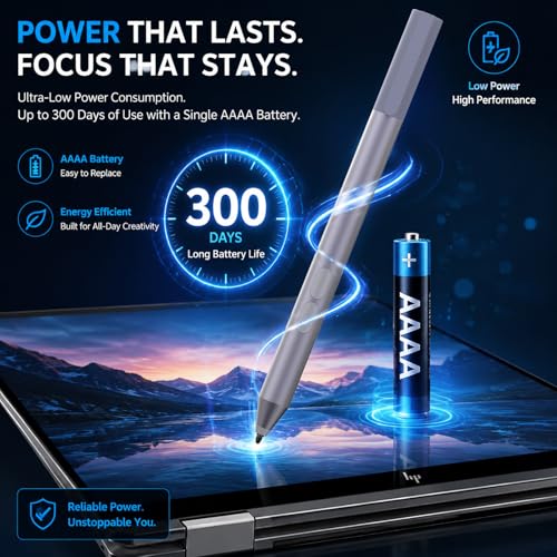 Active Digital Pen for HP Envy x360 Pavilion Spectre Omnibook Touchscreen | MPP 1.51, 2500H Battery Life, 1024 Pressure, Palm Rejection, Dual Side Button Pixel-Perfect Precision for Drawing Note Taking - color: grey