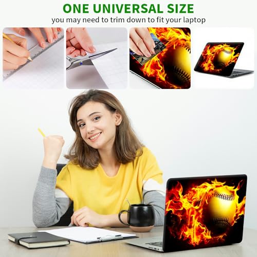Laptop Skin Sticker Decal, Universal Protective Cover Fit 12 13 14 15.6 Inch Notebook, Reusable Water-Resistant Vinyl Decal w/ 2 Wrist Pads for Business Travel Office, Flame Baseball - color: Flame Baseball