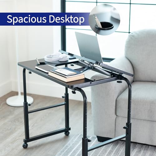 VIVO Mobile Over the Bed and Recliner Table, Tilting Laptop Tray with Height and Length Frame Adjustment, Ergonomic Overbed Kids and Adult Desk on Wheels, Black, DESK-V202B - color: Black