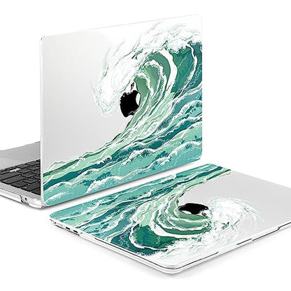 Batianda Case for MacBook Air 15" with M5 M4 M3 M2 Chip, Aqua Wave | 4-in-1 set with aqua ocean wave design, lightweight slim hard shell protection for beach lovers, surfers and students - color: Waves