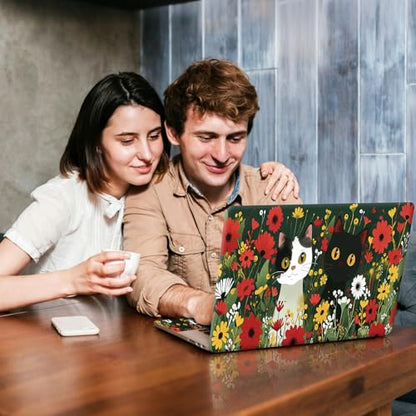 Universal Laptop Skin Sticker Decal, Compatible with MacBook HP Dell Lenovo 12"-15.6", Reusable Vinyl Notebook Cover 3PCS Set, High-Recognition Film-Cut Cat with Florals - color: Cut Cat with Florals