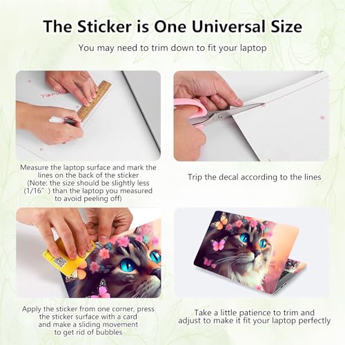 Laptop Skin Sticker Decal, Universal Reusable Vinyl Laptop Cover for 12" 13" 13.3" 14" 15" 15.4" 15.6" Notebook PC, Reusable Waterproof Scratch-Resistant with 2 Wrist Pads,Cat Butterflies - color: Cat Butterflies