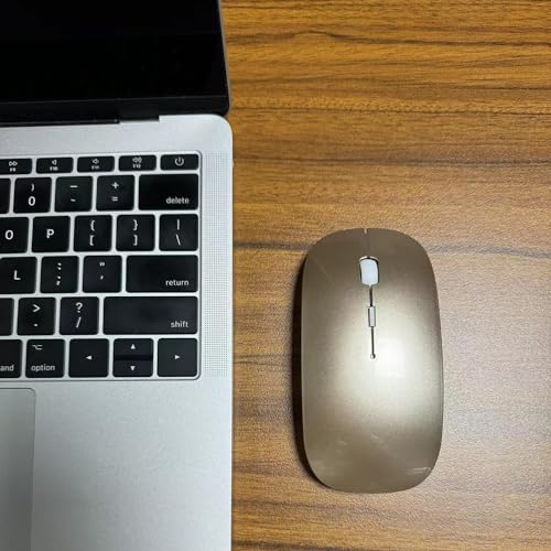 PeiBO Bluetooth 5.2 Wireless Mouse, Gold, Rechargeable, Ergonomic Design, Compatible with Laptops and Tablets - color: GOLD