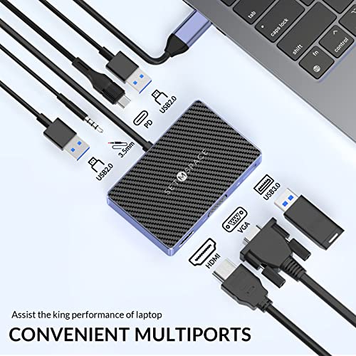 7 in 1 Docking Stations, 100W Charging for Laptop, 1 x USB 3.0, 2 x USB 2.0, Dual Display, HDMI for 4K@60Hz, VGA for 1080P@60Hz, 3.5mm Audio, for Dell/HP/Lenovo/Surface/Mac