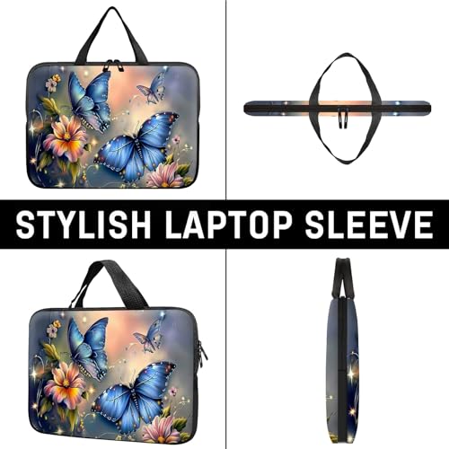 14" 15" Laptop Handle Bag Computer Bag,14.2" 15.4 inch Pouch Holder Notebook Sleeve Cover Compatible for Dell,Lenovo,Toshiba HP, Asus Notebook Messenger Briefcase-Blue butterfly - color: Blue Butterfly