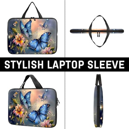 14" 15" Laptop Handle Bag Computer Bag,14.2" 15.4 inch Pouch Holder Notebook Sleeve Cover Compatible for Dell,Lenovo,Toshiba HP, Asus Notebook Messenger Briefcase-Blue butterfly - color: Blue Butterfly