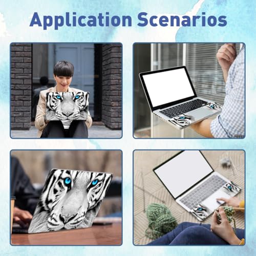 PLIGREAT White Tiger Laptop Decal Sticker Skin Cover, Blue Eyes Laptop Sticker Skins Decal Fits 12" 13" 13.3" 14" 15" Laptops Universal Removable Vinyl Notebook Art Protector Netbook PC Cover Decal - color: black,white