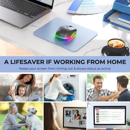 PEIOUS Wireless Mouse Jiggler - LED Wireless Mice with Build-in Mouse Mover, Rechargeable Moving Mouse for Laptop with Undetectable Random Movement Keeps Computers Awake - Space Grey - color: Space Grey