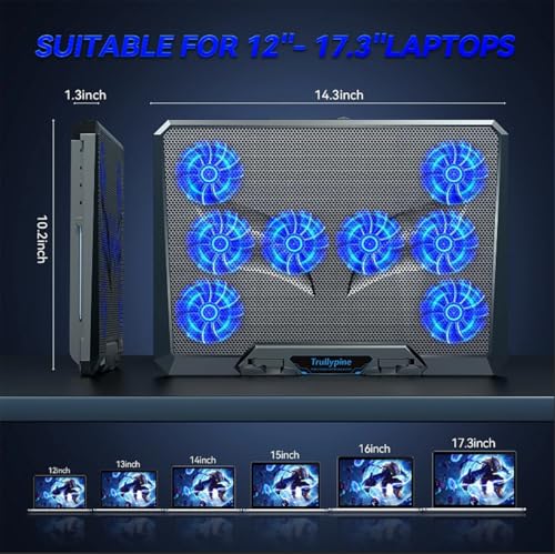 Laptop Cooling pad for Hp Envy x360 Convertible 13-bd0004tu 13-bd0020tu Gaming laptops, Laptop Cooler with 8 Fan, Adjustable Speed, 5-Level Height Adjustment, Mute Silent,Built-in Phone Stand
