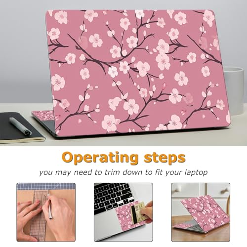Universal Laptop Skin Sticker with 2 Wrist Pad Decals, 3-Piece Removable Vinyl Laptop Cover, Cherry Blossoms Waterproof Anti-Scratch, Easy-Trim Fit for 13.3" 14" 15.6" Laptops - color: Cherry Blossoms
