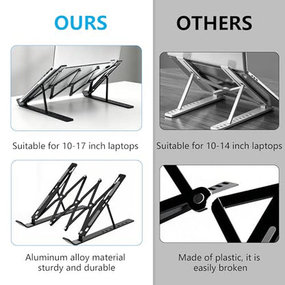 Laptop Stand for Desk, Adjustable 7-Level Aluminum Riser, Ergonomic Notebook Holder, Portable Foldable Laptop Stands Travel for 10-17” Laptops, MacBook, Notebook (Black) - color: Black