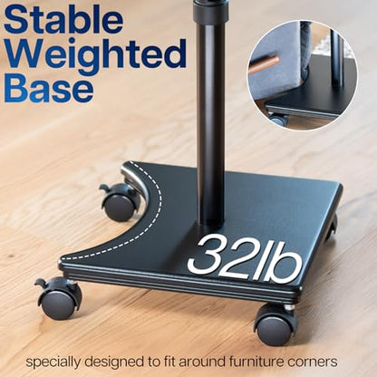 VIVO Black 15 x 12 inch Laptop Cart with Extension Arm, CART-H10L | Mobile Over Sofa Rolling Tablet Stand, Adjustable Height and Tilt, Full Arm Rotation, Holds up to 16 inch Laptops