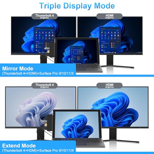 Surface Pro 9/10/11/X Accessories, Surface Pro 9 Docking Station with 4K HDMI, USB-C Thunerbolt 4 (Display+Data+PD Charging), 2 USB 3.0, SD/TF Card Reader for Surface Pro 9/Pro10/Pro11/ProX - color: Black