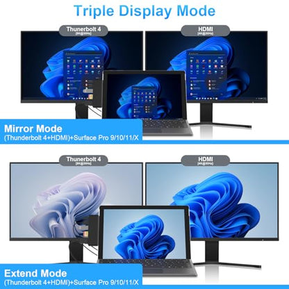 Surface Pro 9/10/11/X Accessories, Surface Pro 9 Docking Station with 4K HDMI, USB-C Thunerbolt 4 (Display+Data+PD Charging), 2 USB 3.0, SD/TF Card Reader for Surface Pro 9/Pro10/Pro11/ProX - color: Black