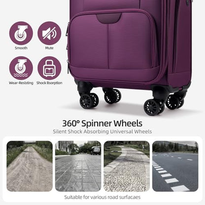 Underseater Carry-On Luggage Airline Approved with Spinner Wheels, 16 Inch Luggage with TSA Lock, Overnight Rolling Softside Suitcases for Women,Purple - color: Purple, size: Underseat 16 inch