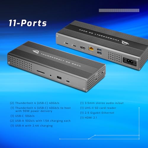 OWC Thunderbolt Go Dock 11-Port Solution w/Built-in Power Supply | 90W PD - 2x Thunderbolt 4 Device Ports - USB-C 10Gb/s - 2x USB-A 10Gb/s - 2.5GbE - HDMI - SD reader - 3.5mm Audio In/Out - size: GO DOCK, style: Thunderbolt 4