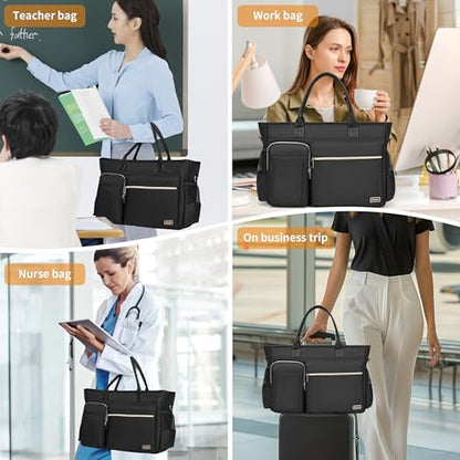 Rabjen Nurse Tote Bag for Work with Padded 15.6” Laptop Sleeve, Medical Supplies Shoulder Bag for Home Health Care - color: Light Black