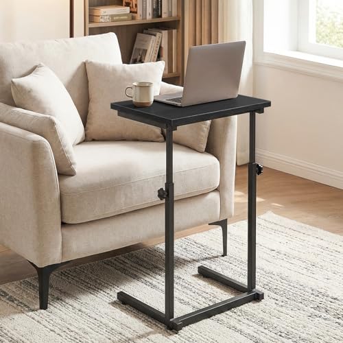HOOBRO C Shaped End Table, Adjustable Height Sofa Side Table, Slide Under Couch Table, C Shaped Side Table for Small Spaces, for Living Room, Bedroom, Black BB71SF01 - color: Black
