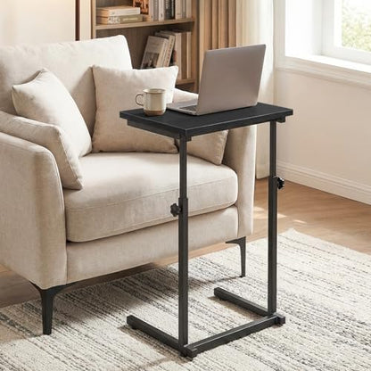 HOOBRO C Shaped End Table, Adjustable Height Sofa Side Table, Slide Under Couch Table, C Shaped Side Table for Small Spaces, for Living Room, Bedroom, Black BB71SF01 - color: Black
