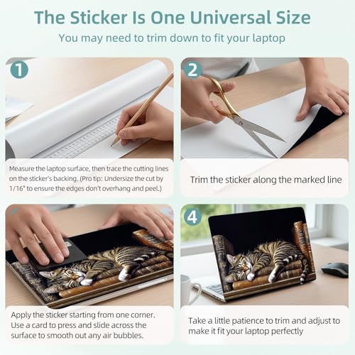 Universal Laptop Skin Decal, 3-Piece Vinyl Protector for 12 13 14 15.6" Notebook, Waterproof Anti-Scratch, Easy Trim & Bubble-Free Finish, Cat Lies on the Shelf - color: Cat Lies on the Shelf