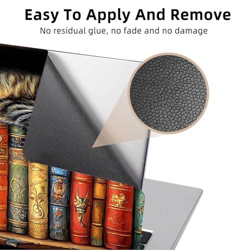 Aesthetic Laptop Skin Cover,12-15.6 Inch Universal Vinyl Sticker Decal,Cat Books Shelf Waterproof Scratch-Resistant Notebook Wrap,Removable Residue-Free Protector - color: Cat Books Shelf