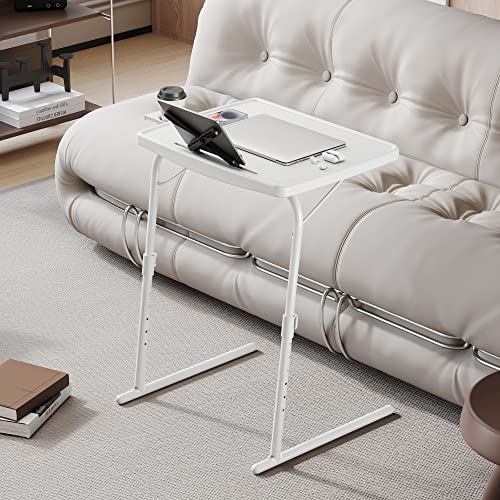 Allpop X TV Tray Table, TV Dinner Tray for Eating, Large Adjustable Folding Laptop Table with Book Stand, Cup Holder & Tablet Slot on Couch & Bed with 6 Heights & 3 Tilt Angles, White - color: White