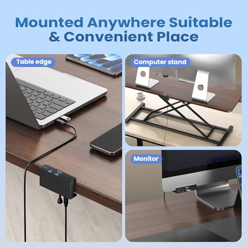 EJAY Clamp USB Hub 5-in-1 USB C Hub 59" Cable for iMac & PC | | Aluminum | Mountable Splitter | Desktop Edge Fixed Hub | Home Office Setup | Long Cable - color: Black