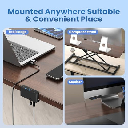 EJAY Clamp USB Hub 5-in-1 USB C Hub 59" Cable for iMac & PC | | Aluminum | Mountable Splitter | Desktop Edge Fixed Hub | Home Office Setup | Long Cable - color: Black