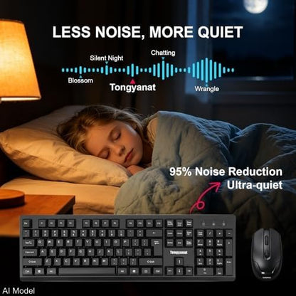 Black Wireless Keyboard and Mouse Combo, 2.4G Full-Size with Number Pad, Quiet Click, Plug & Play, Ergonomic, Compatible with Windows, Mac, Laptop, Desktop - for Home, Office, Students - color: T906-Black