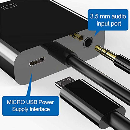 HDMI to VGA Adapter, HDMI-VGA 1080P Converter with 3.5mm Audio Jack and USB Power Supply for HDMI Laptop, PC, PS4, Blue Ray Player, Raspberry Pi, Xbox to VGA Monitor, Projector and More