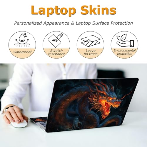 Universal Laptop Skin Sticker with 2 Wrist Pad Decals, 3-Piece Removable Vinyl Laptop Cover, Fire Dragons Waterproof Anti-Scratch, Easy-Trim Fit for 13.3" 14" 15.6" Laptops - color: Fire Dragon