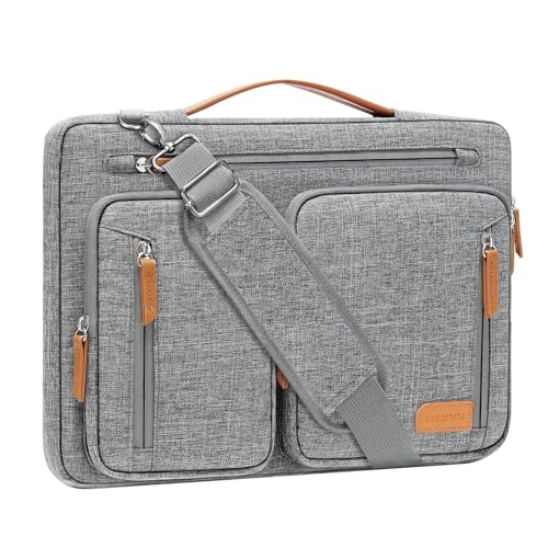 MOSISO 360 Protective Laptop Bag, Computer Bags | Side Open Messenger Bag with Trolley Sleeve&5 Pockets - color: Gray