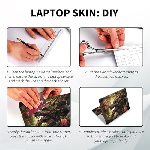 Universal Laptop Skin, DIY Cut-to-Fit Vinyl Cover Compatible with HP, Dell, Lenovo, Mac (13.3" to 15.6"), Anti-Scratch, No Residue & Bubble-Free Protective Decal Sticker, Epic Dragon Floral - color: Epic Dragon Floral