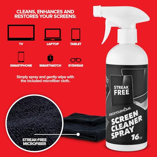 16oz Screen Cleaning Kit with Spray and Micro-Fibre Cloth Wipe (1 Pack) for Car Screens, Computer Screens, Laptops, iPads & Phones; Touchscreen Electronics Cleaner to Erase Dust or Fingerprints - size: 1 Pack