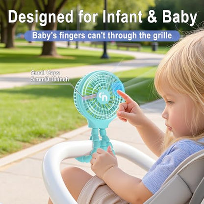 WiHoo Portable Stroller Fan, 11H Ultra-long Battery Life 3 Speed 360°Rotate, USB Rechargeable or Battery Operated Cooling Clip On Personal Fan for Baby Crib Travel Car Seat Blue - color: Blue
