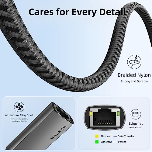 USB 3.0 Ethernet Adapter, WALNEW 1000Mbps Gigabit USB to Ethernet LAN Network Adapter, Aluminum USBA Male to RJ45 Female Cable Converter for MacBook,Chromebook,Surface, Laptop,Desktop,PC | Plug & Play, USBA to RJ45 Female LAN for MacBook, Chromebook, Surf