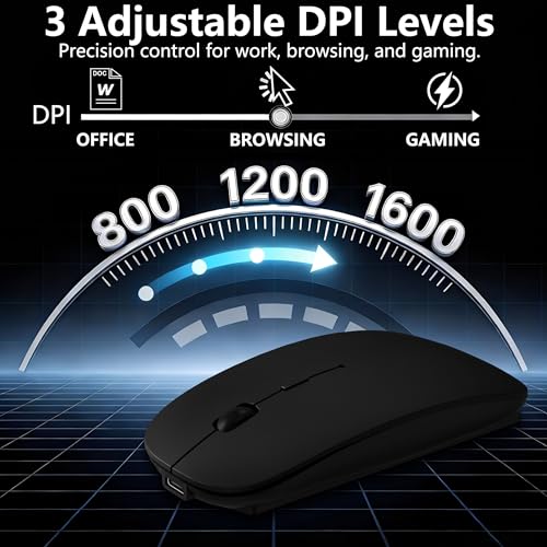 Wireless Mouse for MacBook & iPad, Bluetooth 5.2/3.0 & 2.4G USB-C/USB-A, Rechargeable Silent Slim Mouse with Multi-Device Switching & Activity Mode to Prevent Screen Lock - Black - color: Black