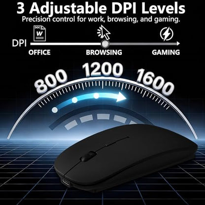 Wireless Mouse for MacBook & iPad, Bluetooth 5.2/3.0 & 2.4G USB-C/USB-A, Rechargeable Silent Slim Mouse with Multi-Device Switching & Activity Mode to Prevent Screen Lock - Black - color: Black