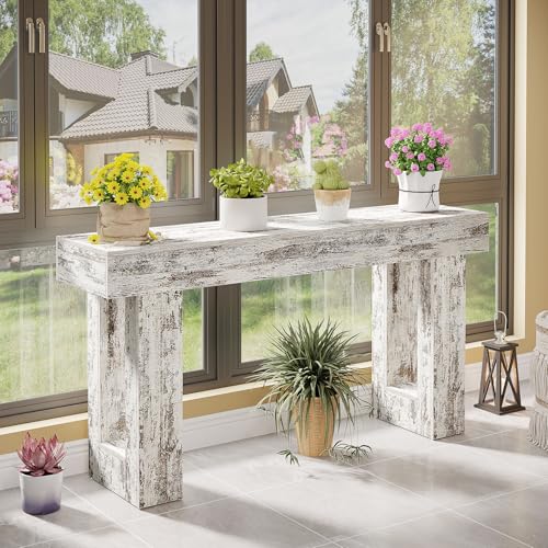 Tribesigns 63-Inch Long Console Table, Wooden Rectangular Sofa Table Behind The Couch, Farmhouse Entryway Table for Entrance, Hallway, Living Room (Distressed White) - color: Distressed White (63")