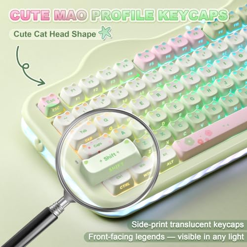 YUNZII C98 Cute Wireless Mechanical Keyboard(Green Mao, Milk Switch) | Cake Keyboard,99 Keys with Number Pad, MAO Keycaps, BT5.0/2.4G/USB-C,Hot Swap, Gasket Mount, Custom RGB Backlight for Win/Mac - color: Green MAO, size: Milk V2 Linear Switch