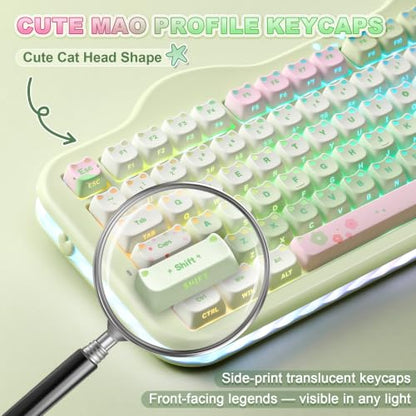 YUNZII C98 Cute Wireless Mechanical Keyboard(Green Mao, Milk Switch) | Cake Keyboard,99 Keys with Number Pad, MAO Keycaps, BT5.0/2.4G/USB-C,Hot Swap, Gasket Mount, Custom RGB Backlight for Win/Mac - color: Green MAO, size: Milk V2 Linear Switch