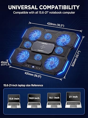 Laptop Cooling Pad with 8-Fan &Thermoelectric Cooler for 15.6-21In Laptops | 5-Speed Independent Control, 10 RGB Lights, 7-Height Adjustable Metal Panel Laptop Cooler