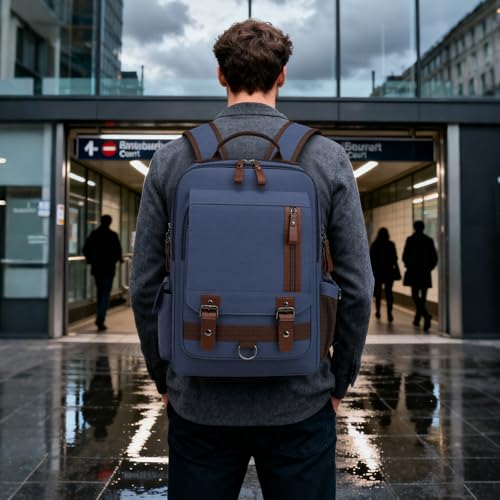 Lanola Water-resistant Canvas Backpack with Anti-Theft Pocket, Daypacks Fits 15.6 Inch Laptop for Men Perfect for Work, Travel, Daily Use(Dark Blue) - color: Dark Blue
