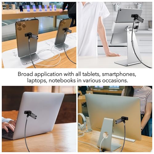 AboveTEK iPad Lock Security Cable w/Adhesive Plates, 6Ft Keyless 4 Digit Combination Tablet Lock Kit, Anti-Theft Hardware Locking Cable for iPhone Cell Phone MacBook Laptop in Showroom Retail Store