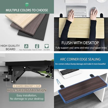 Sisyphy Ergonomics Desk Extender Tray, 21.7x9.5" Punch-Free Clamp on, Foldable Keyboard Drawer Tray, Table Mount Arm Wrist Rest Shelf, Computer Elbow Arm Support - color: Carbon, size: 21.7*9.5"(55*24cm)