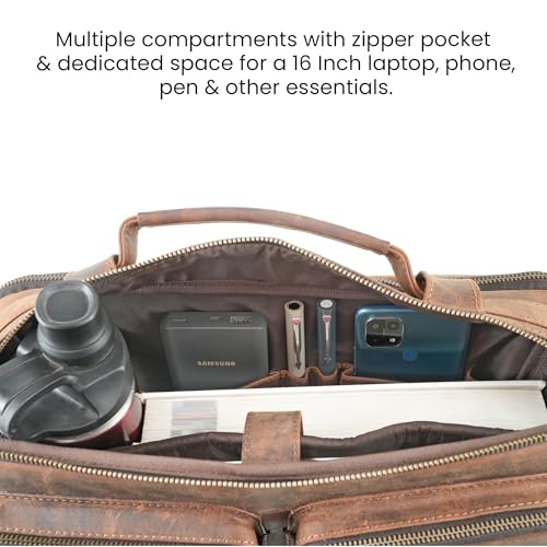 Slim Genuine Leather Briefcase For Men Fits 16 Inch Laptop Satchel 'The StatesMan' Computer Messenger Bags For Business Office Work