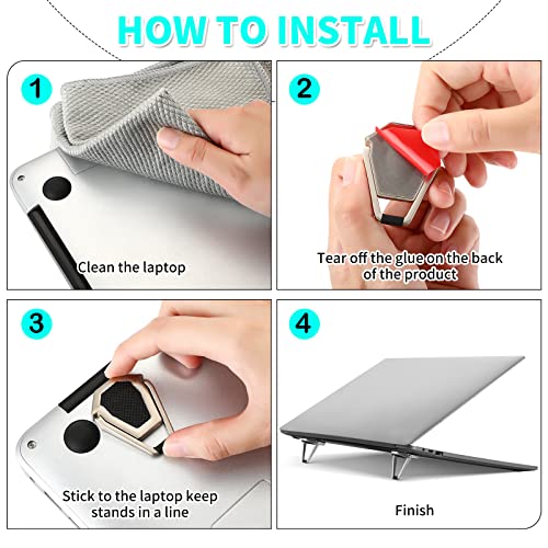 Konohan 4 Pieces Portable Keyboard Laptop Stand Mini Aluminum Keyboard Riser Foldable Cooling Laptop Kickstand Adjustable Lightweight Lifter for Desk Computer Laptops Notebooks 12-17 Inch(Silver) - color: Silver