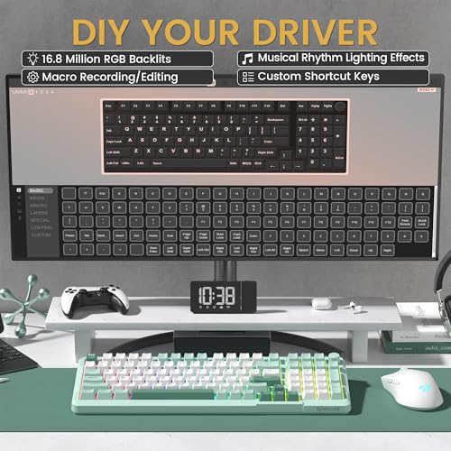 Redragon K742 Bluetooth Wireless Mechanical Gaming Keyboard with Knob | BT5.0/2.4GHz/USB C Creamy Keyboard with Number Pad for PC Computer, RGB Backlits, Hot-Swappable with Linear Switches (Green) - color: Green